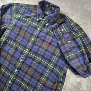 Ralph Lauren Shirt Mens Large Blue Green Nightwatch Plaid Flannel Long Sleeve